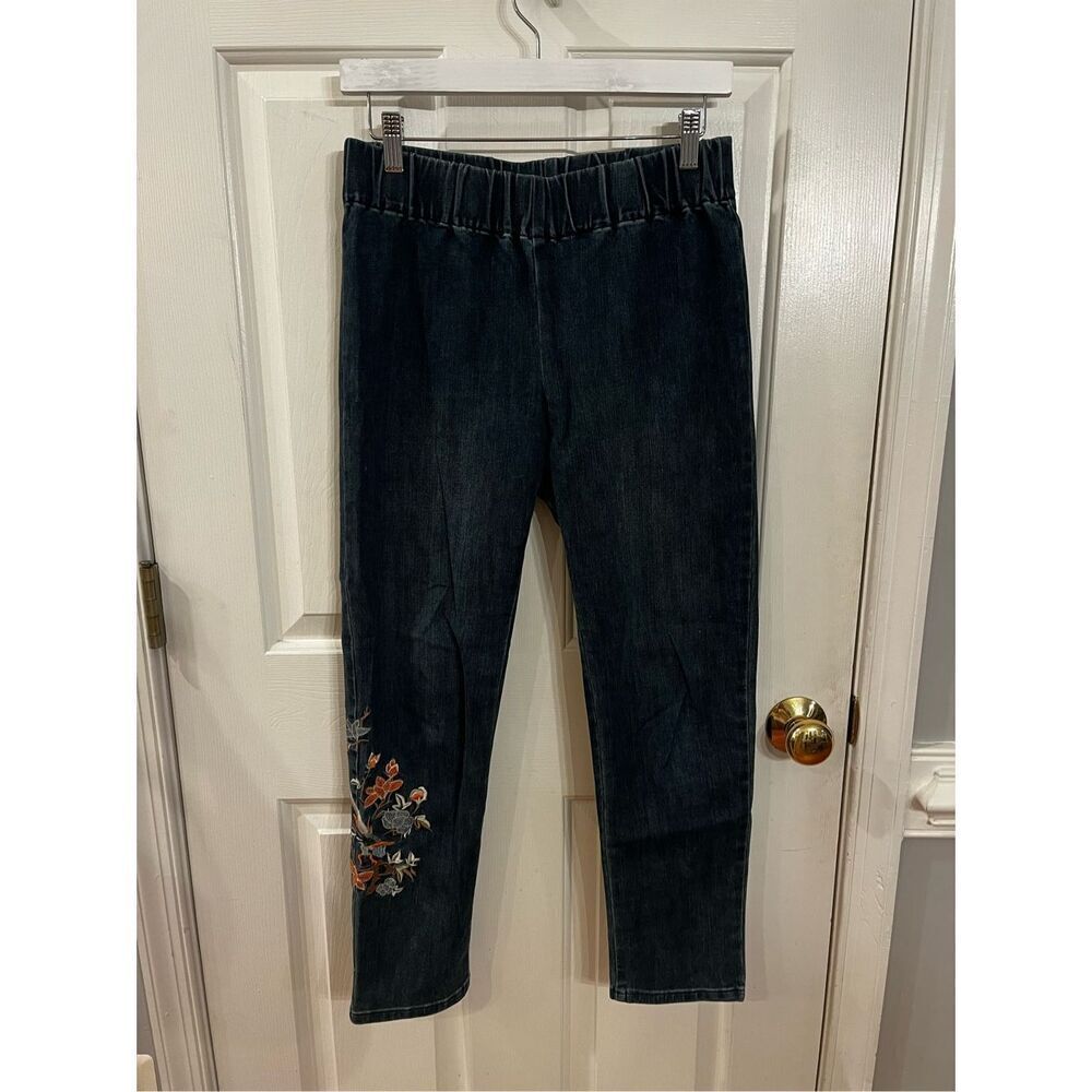 Soft Surroundings Asian Inspired Embroidered Leg Pull On Jeans sz PS